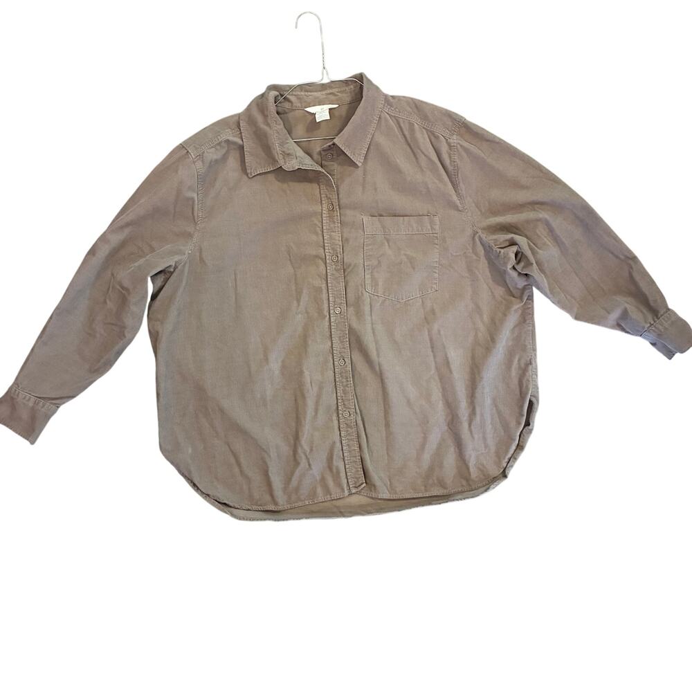 H&M Taupe light brown corduroy button down long sleeve top Mens XL